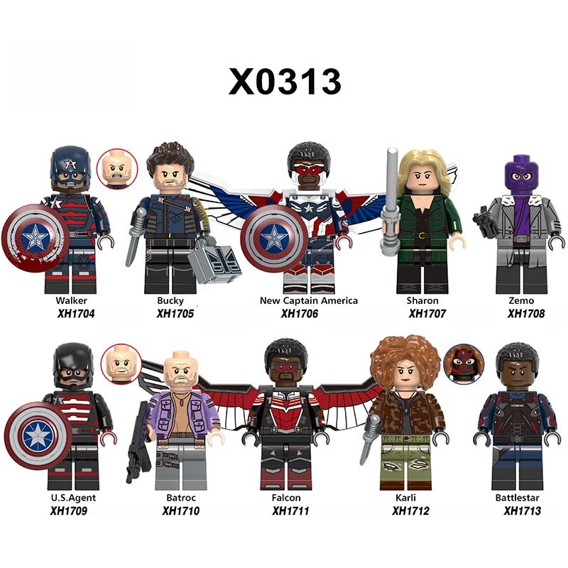 X0313 Super Heroes Marvel Avengers Minifigures Building Blocks Walker Bucky New Captain America Sharon Zemo U.S.Agent Batroc Falcon Karli Battlestar Movies Action Mini Figures Assemble Bricks Educational Toys Gift for Children Boys