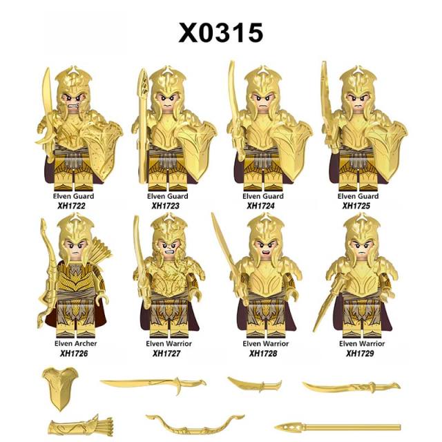 X0315 Lord of the Rings LOTR Hobbit Minifigure Building Blocks Medieval Military Elven Guard Elven Archer Elven Warrior  Action Mini Figures Assemble MOC DIY Shield Armor Weapon Sword Bricks Educational Toys Gift for Children Boys Kids