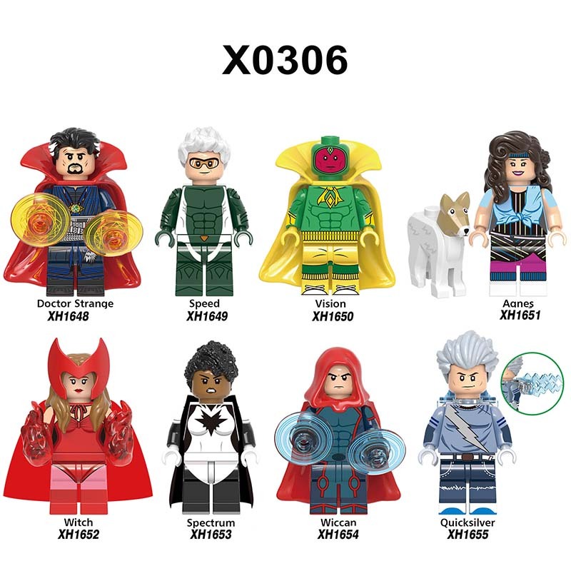 X0306 The Avengers Super Heroes Marvel Minifigures Building Blocks Doctor Strange Speed Vision Agnes Witch Spectrum Wiccan Quicksilver Action Mini Figures Assemble MOC DIY Bricks Educational Toys Gift for Children Boys Kids
