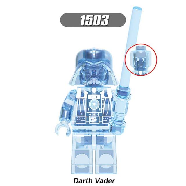 X0287 Star Wars Minifigures Building Blocks Transparent Darth Vader Imperial Stormtrooper Emperor Palpatine Darth Revan Clone Trooper Action Mini Figures Assemble MOC DIY Shield Armor Weapon Sword Bricks Educational Toys Gift for Children Boys Kids