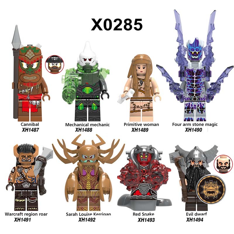 X0285 Medieval Military League of Legends Games Fighter Minifigure Building Blocks Cannibal Mechanical Mechanic Primitive Woman Four Arm Stone Magic Warcraft Region Roar Sarah Louise Kerrigan Red Snake Evil Dwarf Action Mini Figures Assemble Bricks Toys