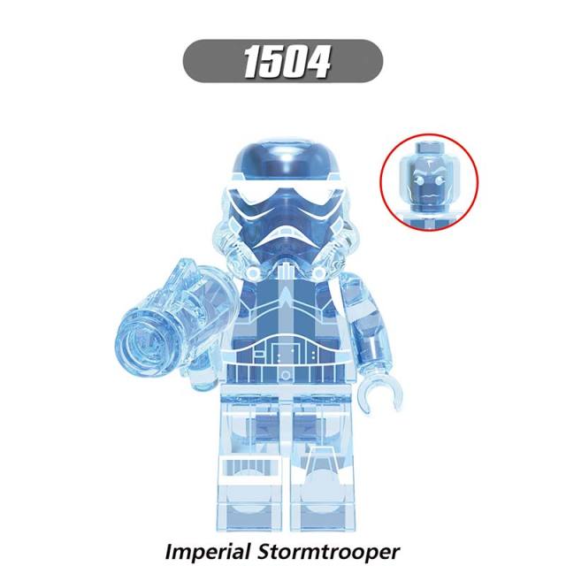 X0287 Star Wars Minifigures Building Blocks Transparent Darth Vader Imperial Stormtrooper Emperor Palpatine Darth Revan Clone Trooper Action Mini Figures Assemble MOC DIY Shield Armor Weapon Sword Bricks Educational Toys Gift for Children Boys Kids