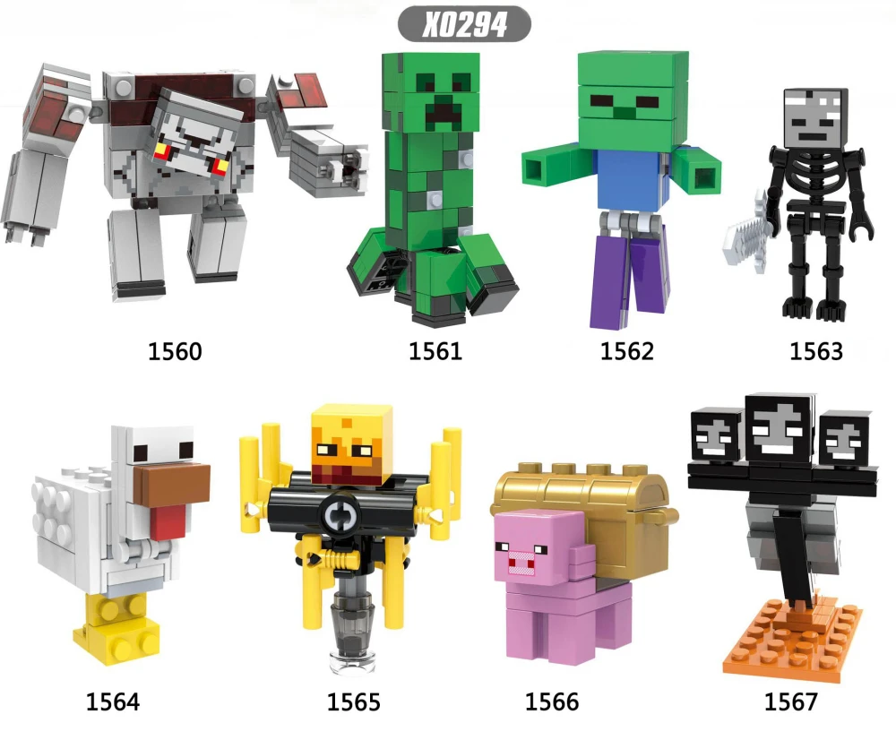 X0294 Mini World Minecraft Minifigures Building Blocks Redstone Cube Zombie  Creeper Duck Blaze Wither Skeleton Treasure chest Pig WitherBoss Action