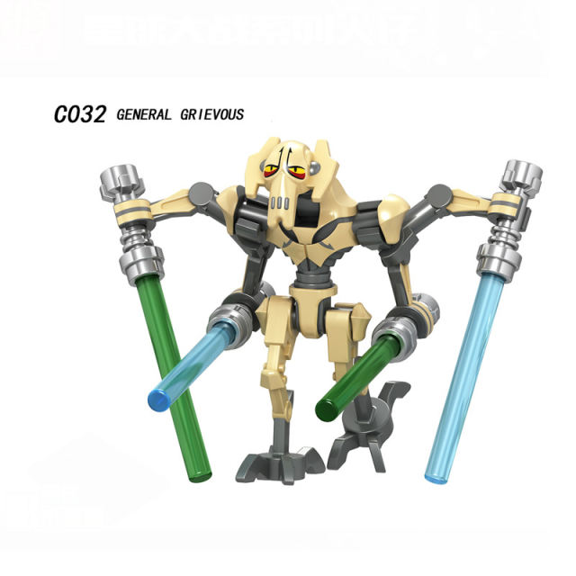 C032-039  Star Wars Minifigures Building Blocks General Grievous Pong Krell Stormtrooper Fist Order Snowtrooper 51ST  Legion Clone Trooper Jedi Master Mini Figures Assemble MOC DIY Weapon Bricks Educational Toys Gift for Children Boys Kids