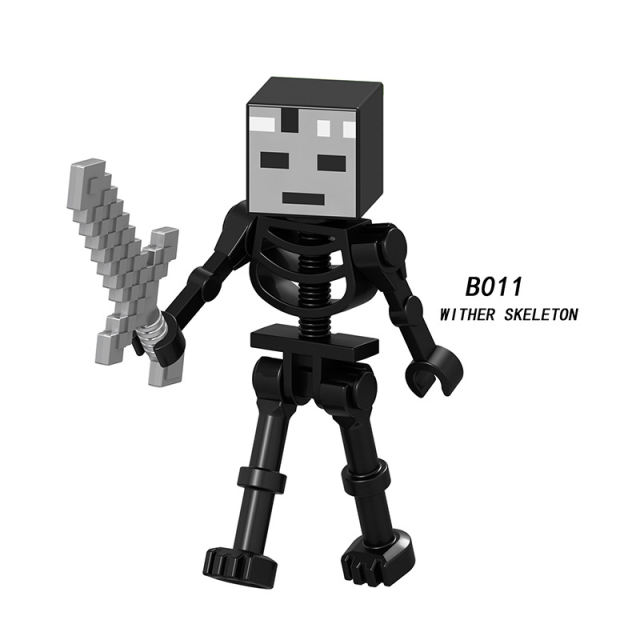 B009-016 Mini World Minecraft Minifigures Building Blocks Bolt Creeper Snow Golem Wither Skeleton Witch Zombie Villager Action Mini Figures Assemble MOC DIY Weapon Game Bricks Educational Toys Gift for Children Boys Kids