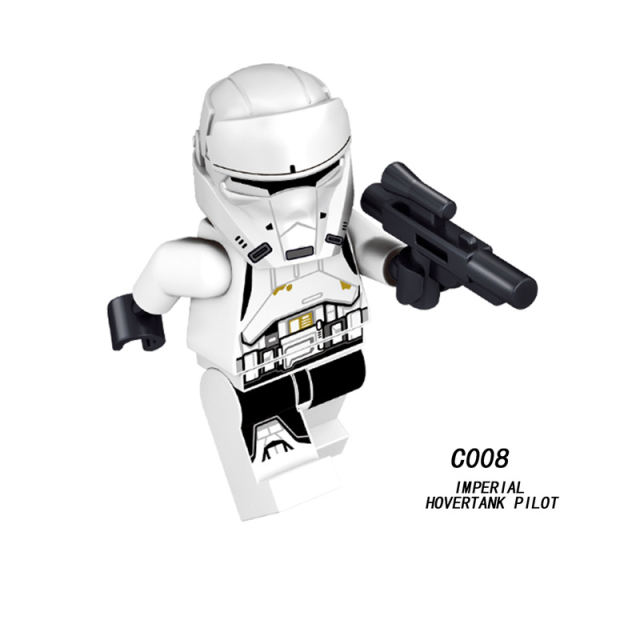 C001-008  Star Wars Minifigures Building Blocks Rebel Trooper Lor San Tekka stormtrooper Imperial Hovertank Pilot AT-AT Driver CLone Turbo Tank Tusken Raider Action Mini Figures Assemble MOC DIY Weapon Game Bricks Educational Toys Gift for Children Boys