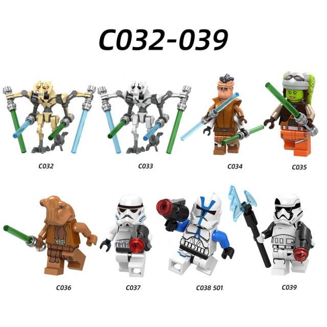 C032-039  Star Wars Minifigures Building Blocks General Grievous Pong Krell Stormtrooper Fist Order Snowtrooper 51ST  Legion Clone Trooper Jedi Master Mini Figures Assemble MOC DIY Weapon Bricks Educational Toys Gift for Children Boys Kids