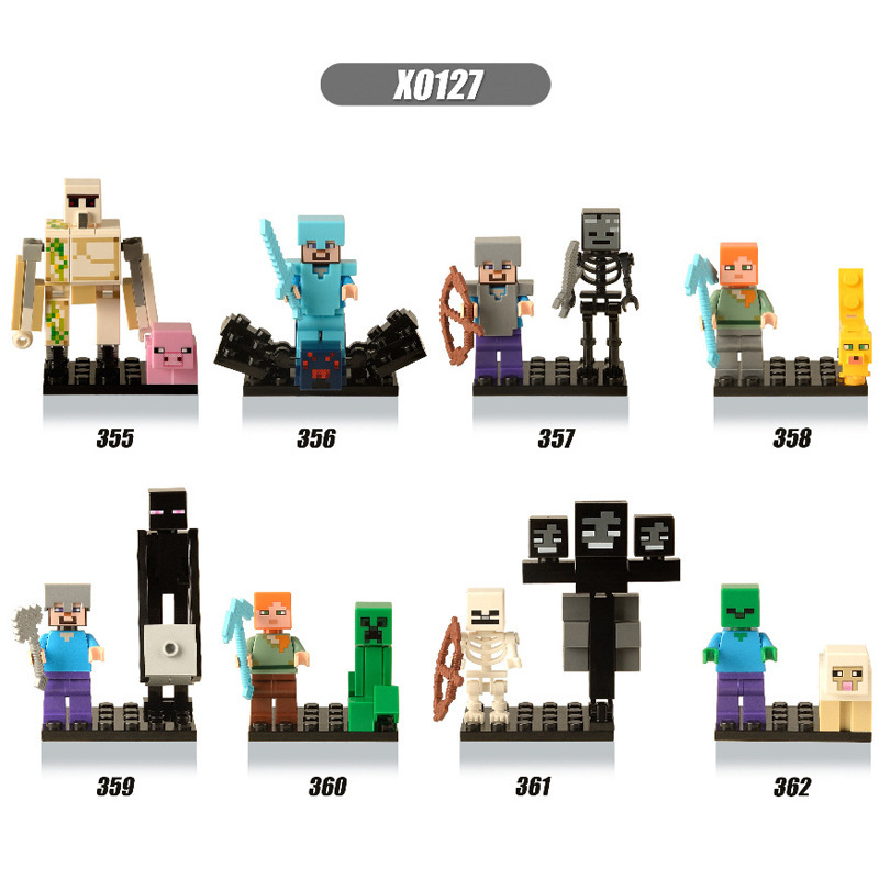 X0127 Mini World Minecraft Minifigures Building Blocks Iron Golem Spider Wither Skeleton Creeper WitherBoss Zombie Enderman Action Mini Figures Assemble MOC DIY Bricks Weapon Arrow Sword Armor Educational Toys Gift for Children Boys Kids