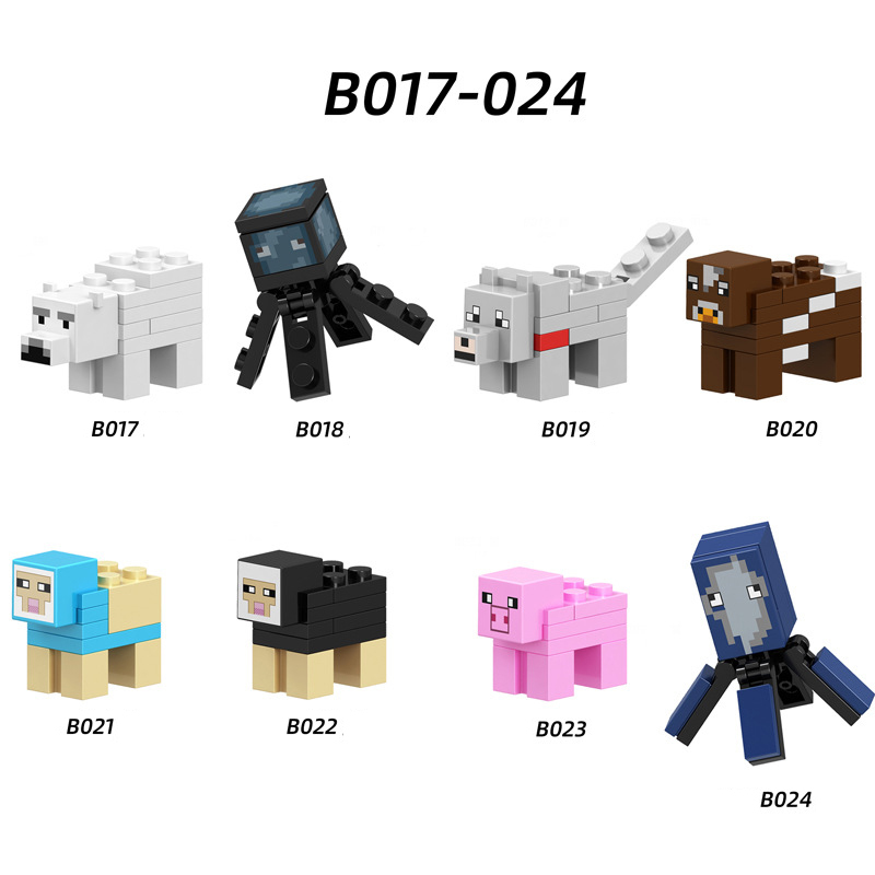 B017-024 Mini World Minecraft Animal Minifigures Building Blocks Dyed Sheep Pig Wolf Octopus Cows Wolf Polar Bear Action Mini Figures Assemble MOC DIY Game Bricks Educational Toys Gift for Children Boys Kids