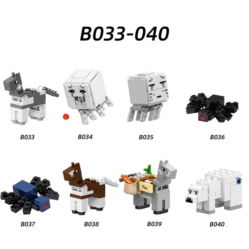 B033-040 Mini World Minecraft Animal Minifigures Building Blocks Horse Ghast Cave Spider Polar Bear donkey Mini Figures Assemble MOC DIY Weapon Game Bricks Educational Toys Gift for Children Boys Kids