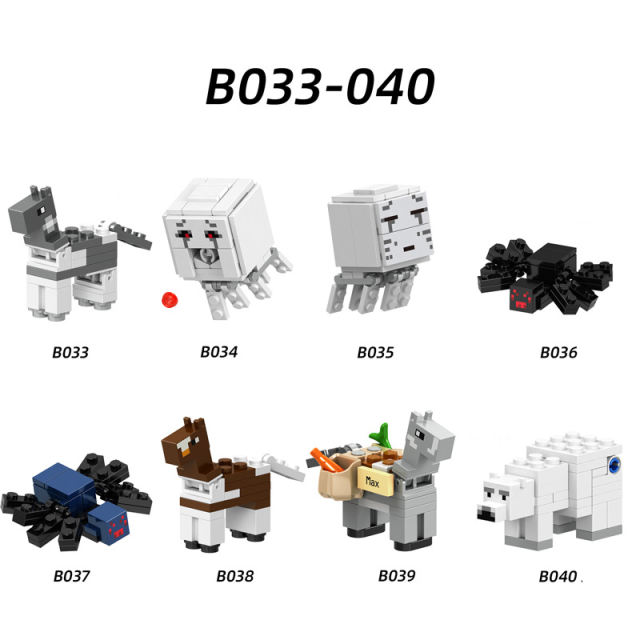 B033-040 Mini World Minecraft Animal Minifigures Building Blocks Horse  Ghast Cave Spider Polar Bear donkey