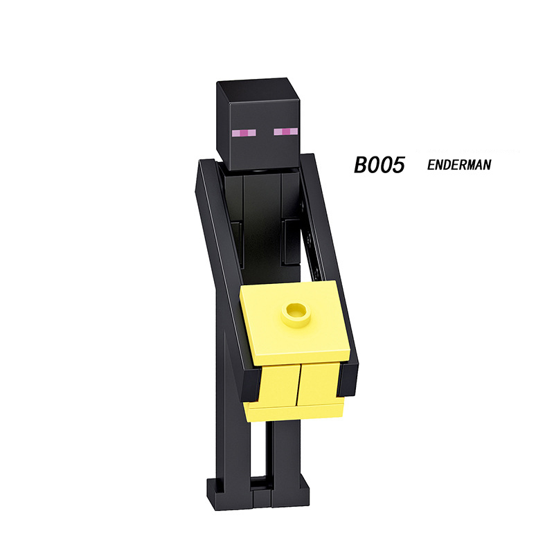 B001-008 Mini World Minecraft Minifigures Building Blocks Zombie Pigman Alex Steve Creeper Villager Stray Endman Action Mini Figures Assemble DIY Bricks Educational Toys Gift for Children