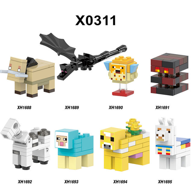 X0311 Mini World Minecraft Minifigures Building Blocks Hoglin Ender Dragon Puffer Fish Magma Cube Skeleton Horse Moobloom Sheep Alpaca Animal Action Mini Figures Assemble DIY Bricks Educational Toys Gift for Children