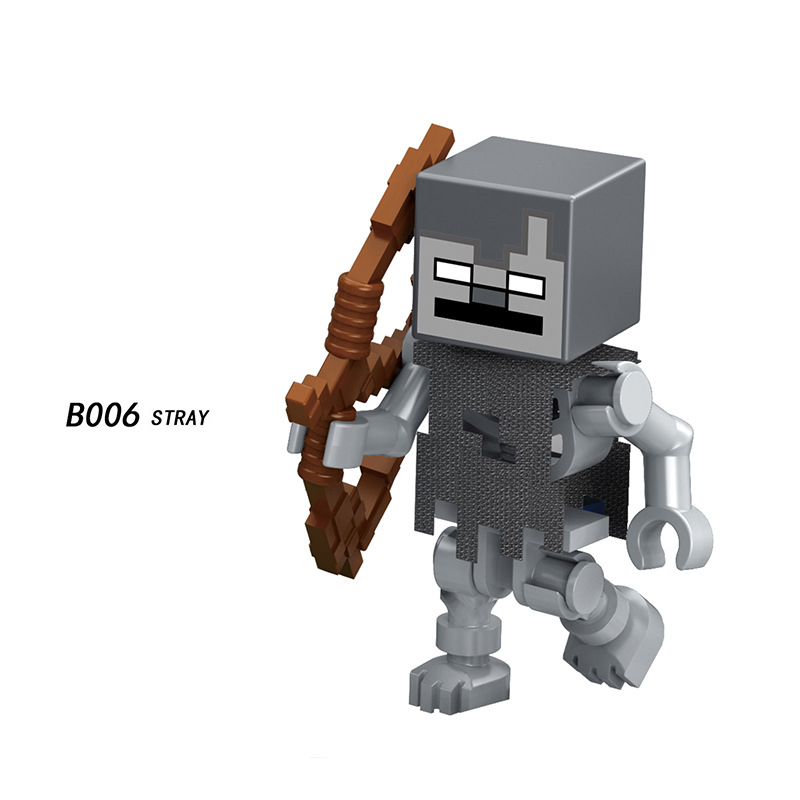 B001-008 Mini World Minecraft Minifigures Building Blocks Zombie Pigman Alex Steve Creeper Villager Stray Endman Action Mini Figures Assemble DIY Bricks Educational Toys Gift for Children