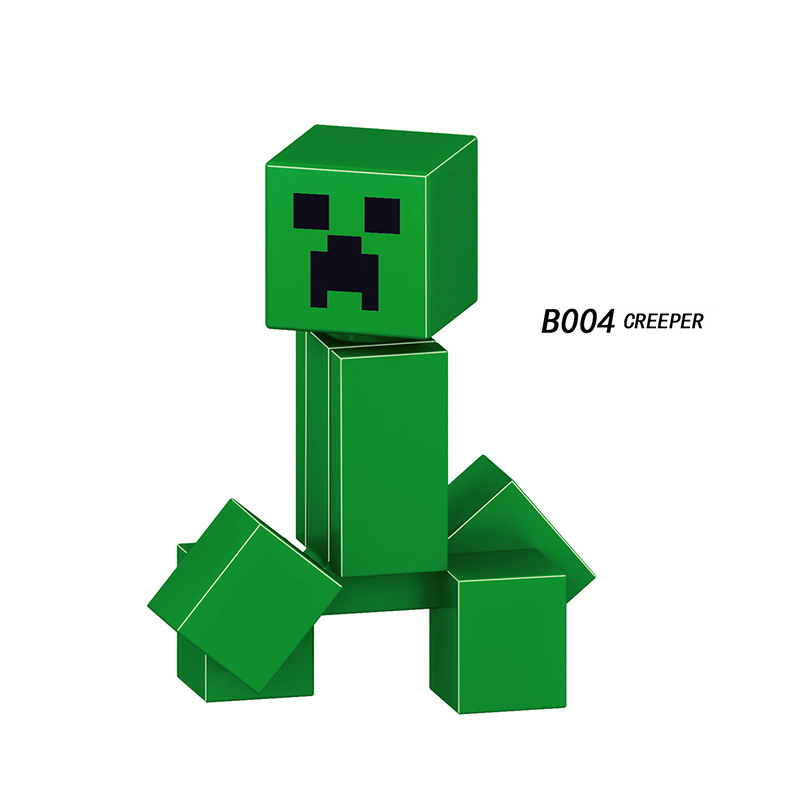 B001-008 Mini World Minecraft Minifigures Building Blocks Zombie Pigman Alex Steve Creeper Villager Stray Endman Action Mini Figures Assemble DIY Bricks Educational Toys Gift for Children