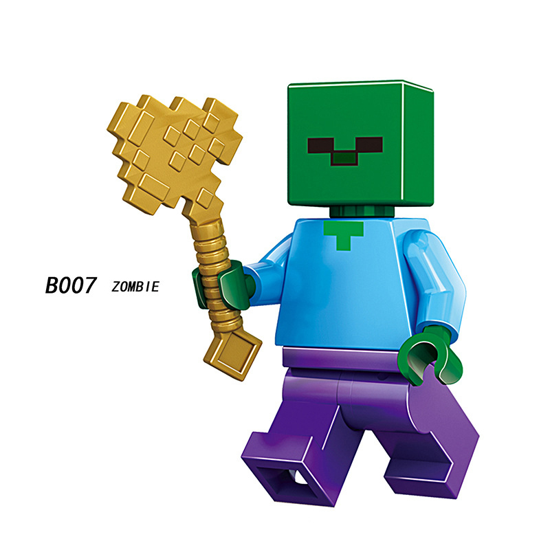 B001-008 Mini World Minecraft Minifigures Building Blocks Zombie Pigman Alex Steve Creeper Villager Stray Endman Action Mini Figures Assemble DIY Bricks Educational Toys Gift for Children