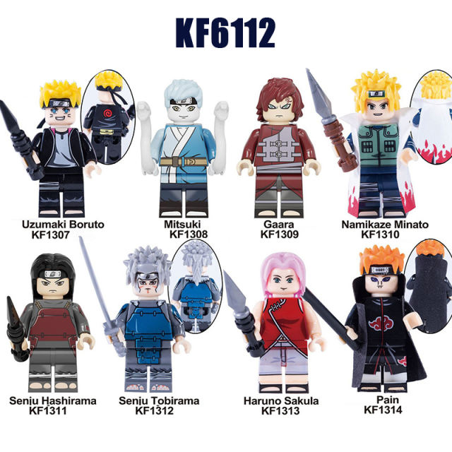 KF6112 NARUTO Anime Minifigures Building Blocks Uzumaki Boruto Mitsuki Gaara Namikaze Minato Senju Hashirama Senju Tobirama Haruno Sakula Pain Action Mini Figures Gun Weapo Assemble DIY Bricks Educational Toys Gift for Children