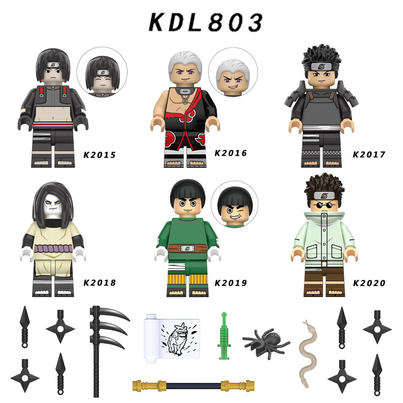 KDL803 NARUTO Anime Minifigures Building Blocks Sai Hidan Sarutobi Hiruzen Rock Lee Aburame Shino Cartoon Action Mini Figures Assemble MOC DIY Weapon Darts Bricks Educational Toys Gift for Children Boys Kids