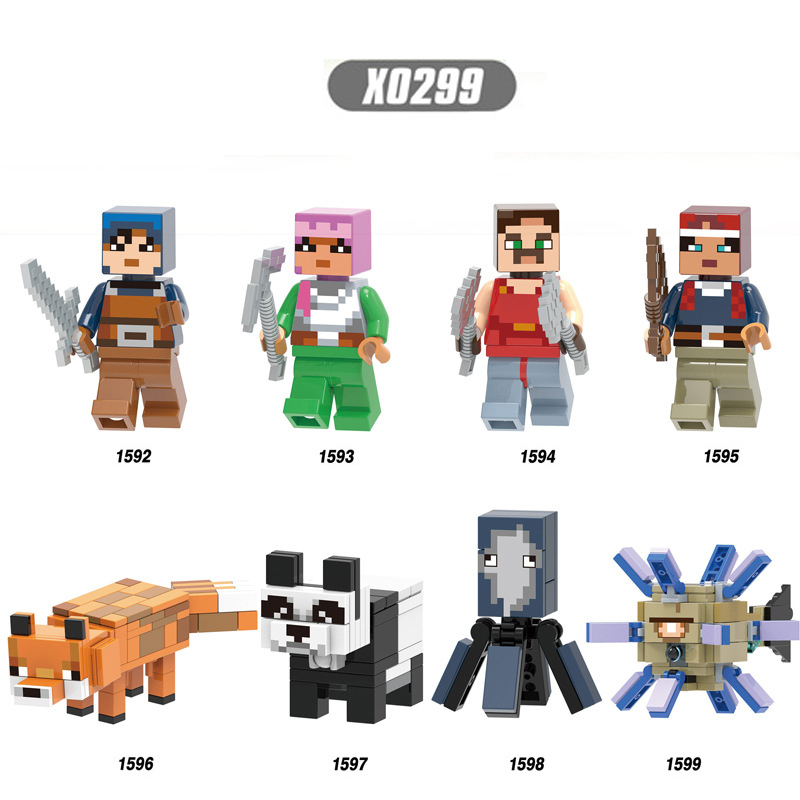 X0299 Mini World Minecraft Minifigures Building Blocks Elder Guardian Panda Fox squid NPC Animal Action Mini Figures Assemble MOC DIY Bricks Educational Toys Gift for Children Boys Kids