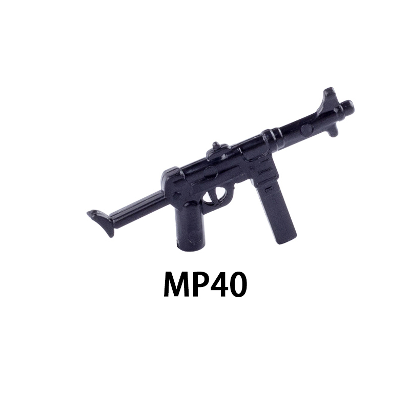 WW2 Military MP40 Mini Submachine Gun Arms Weapon Building Blocks Germany Soldiers Army Special Forces SWAT Police Action Minifigures Accessories Assemble Educational DIY MOC Bricks Toys Gift for Childeren Boys
