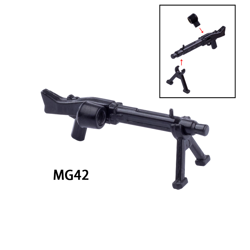 WW2 Military MG42 Mini Gun Arms Weapon Building Blocks Germany Soldiers Army Special Forces SWAT Police Action Minifigures Accessories Assemble Educational DIY MOC Bricks Toys Gift for Childeren Boy