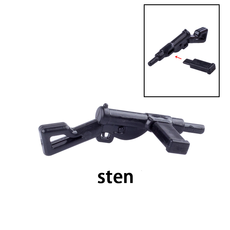 WW1 Military Sten Guns Mini Submachine Gun Arms Weapons Building Blocks UK Soldiers Army Special Forces SWAT Police Action Minifigures Accessories Assemble Educational DIY MOC Bricks Toys Gift for Childeren Boys