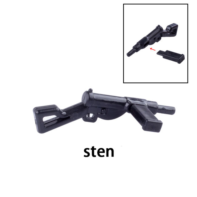 WW1  Military Sten Guns Mini Submachine Gun Arms Weapons Building Blocks UK Soldiers Army Special Forces  SWAT Police  Action Minifigures Accessories Assemble Educational DIY MOC Bricks Toys Gift for Childeren Boys
