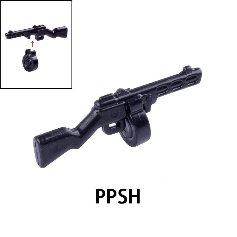 Modern Military PPSH Mini Gun Arms Weapons Building Blocks Soviet Union Soldiers Army Special Forces SWAT Police Action Minifigures Accessories Assemble Educational DIY MOC Bricks Toys Gift for Childeren Boys