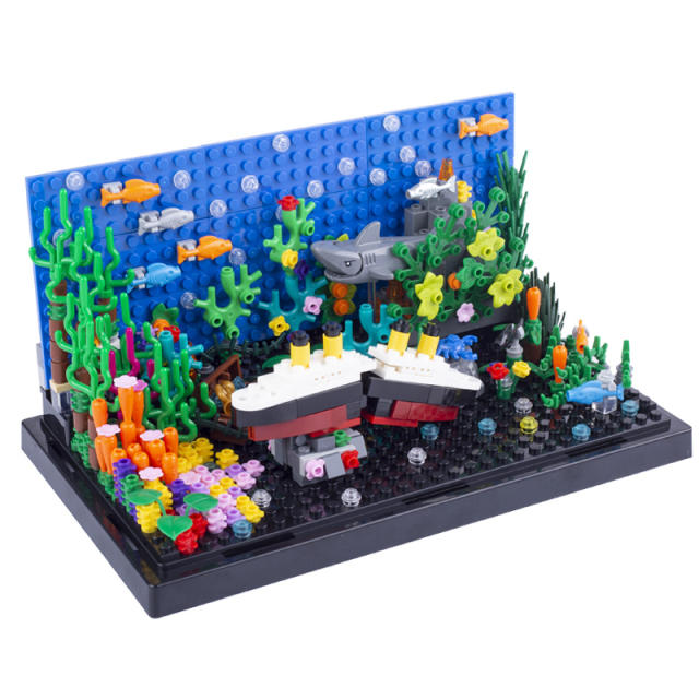 MOC Underwater World Building Blocks Animals Shark Titanic Marine Aquarium Minifigs Accessories Educational Toys For Children Gift