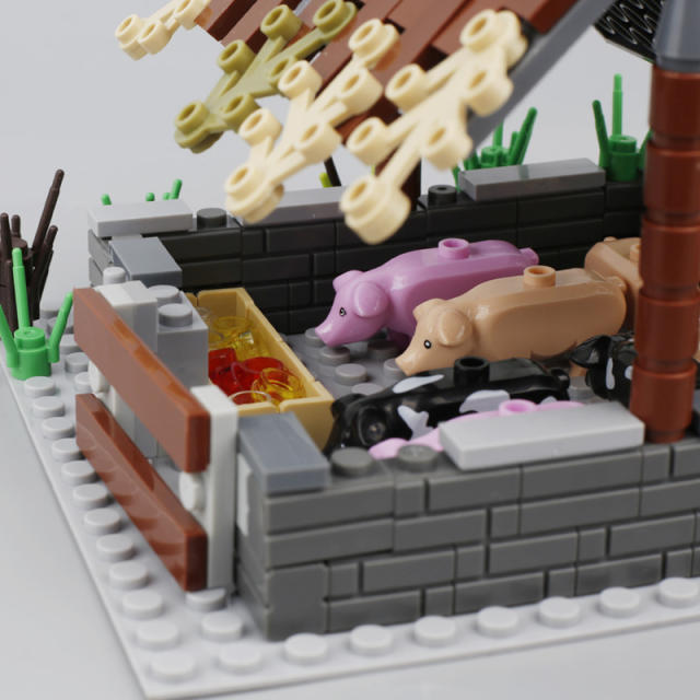 MOC City Farm Series Minifigures Pigsty Pig House Building Blocks Zoo Animals Figures Accessories DIY Scene Bricks Model Toys