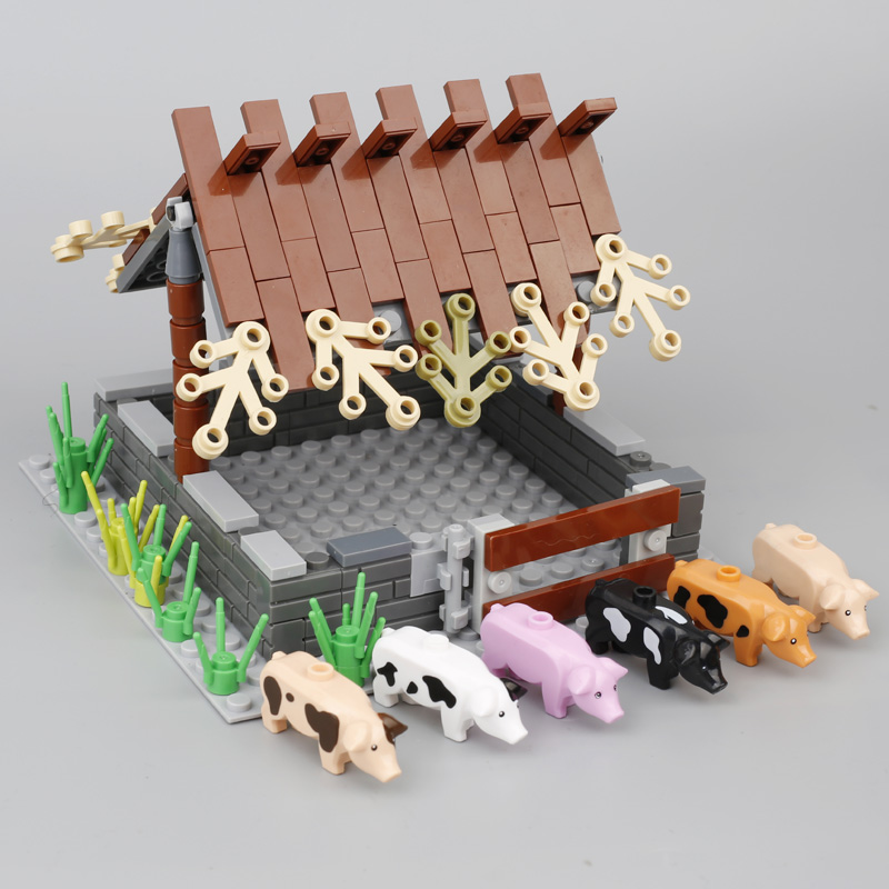 MOC City Farm Series Minifigures Pigsty House Building Blocks