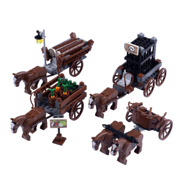 MOC Medieval City Farm Minifigures Carriage Chariot Building Blocks Animals Figures Accessories DIY Scene Bricks Model Toys