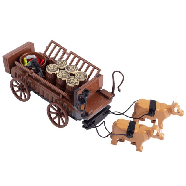 MOC Medieval City Farm Minifigures Ox Cart Carriage Building Blocks Animals Figures Accessories DIY Scene Bricks Model Toys