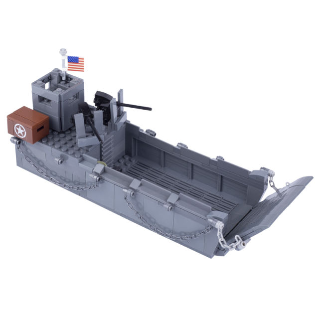 MOC WW2 US Soldier Minifigures LCM3 Higgins Landing Craft Jeep Vehicle Building Blocks Military Army Warship Boat Bricks Toys