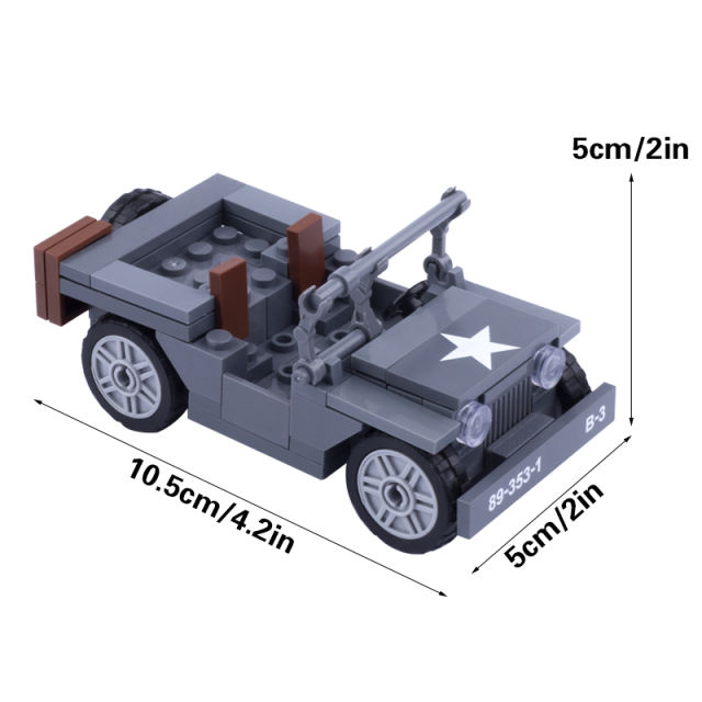 MOC WW2 US Soldier Minifigures Willys Jeep Vehicle Building Blocks Military Army Figures Car Weapon Parts Bricks Model Toys