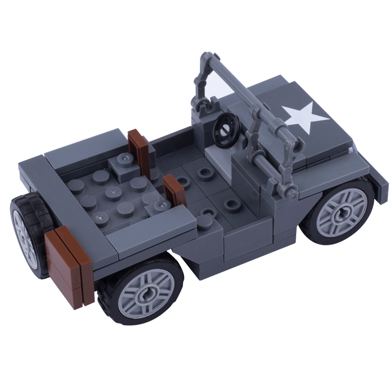 MOC WW2 US Soldier Minifigures Willys Jeep Vehicle Building Blocks Military Army Figures Car Weapon Parts Bricks Model Toys