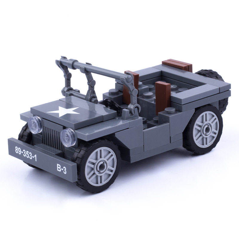 MOC WW2 US Soldier Minifigures Willys Jeep Vehicle Building Blocks Military Army Figures Car Weapon Parts Bricks Model Toys