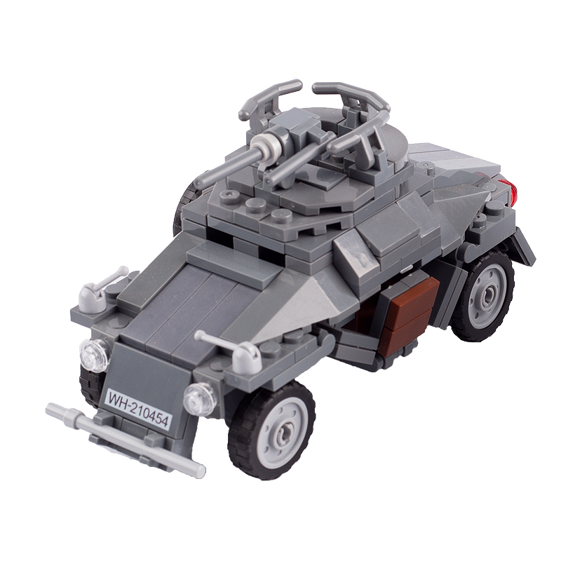 MOC WW2 Germany Soldier Minifigures SDKFZ222 Armored Cars Building Blocks Military Army Vehicle Weapon Parts Bricks Model Toys