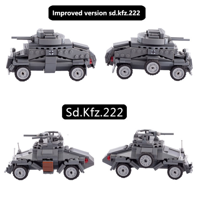 MOC WW2 Germany Soldier Minifigures SDKFZ222 Armored Cars Building Blocks Military Army Vehicle Weapon Parts Bricks Model Toys
