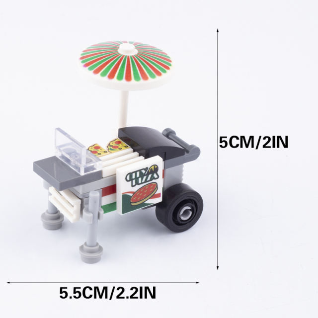 MOC City Minifigures Ice Cream Truck Building Blocks Food Pizza Hot Dog Vehicle Street Trolley Car Figures Parts Brick Toys