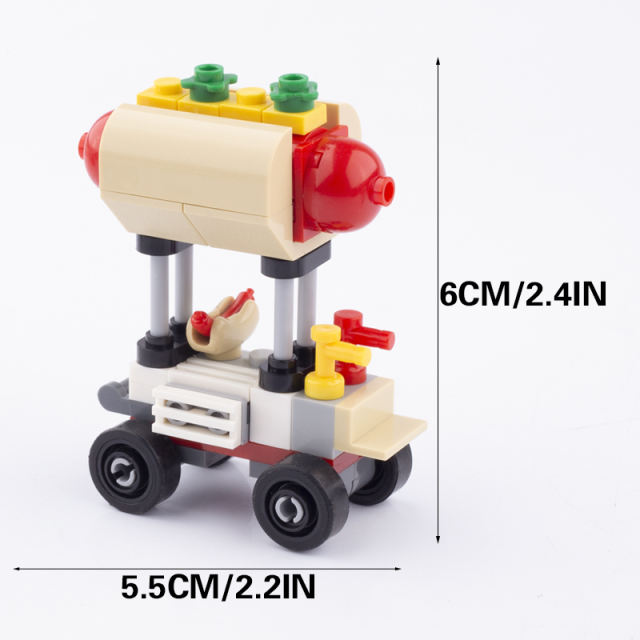 MOC City Minifigures Ice Cream Truck Building Blocks Food Pizza Hot Dog Vehicle Street Trolley Car Figures Parts Brick Toys