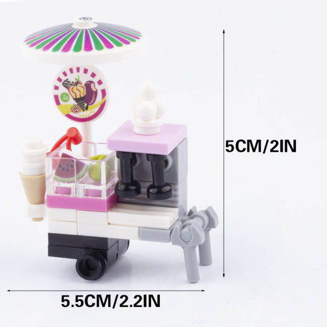 MOC City Minifigures Ice Cream Truck Building Blocks Food Pizza Hot Dog Vehicle Street Trolley Car Figures Parts Brick Toys