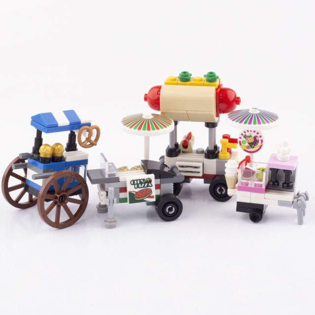 MOC City Minifigures Ice Cream Truck Building Blocks Food Pizza Hot Dog Vehicle Street Trolley Car Figures Parts Brick Toys