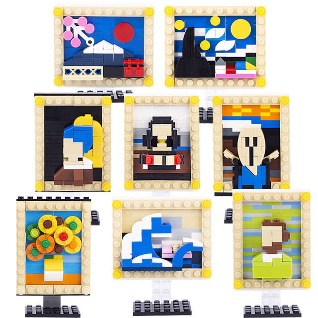 MOC World Famous Paintings Building Blocks Mona Lisa Minifigures Vinci Van Gogh Masterpiece Sunflower Brick Model Toys For Kids