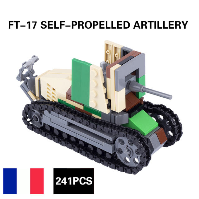 MOC WW2 France Soldier Minifigures Renault FT-17 Tank Cars Building Blocks Military Army Vehicle Weapon Parts Bricks Model Toys