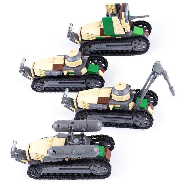MOC WW2 France Soldier Minifigures Renault FT-17 Tank Cars Building Blocks Military Army Vehicle Weapon Parts Bricks Model Toys