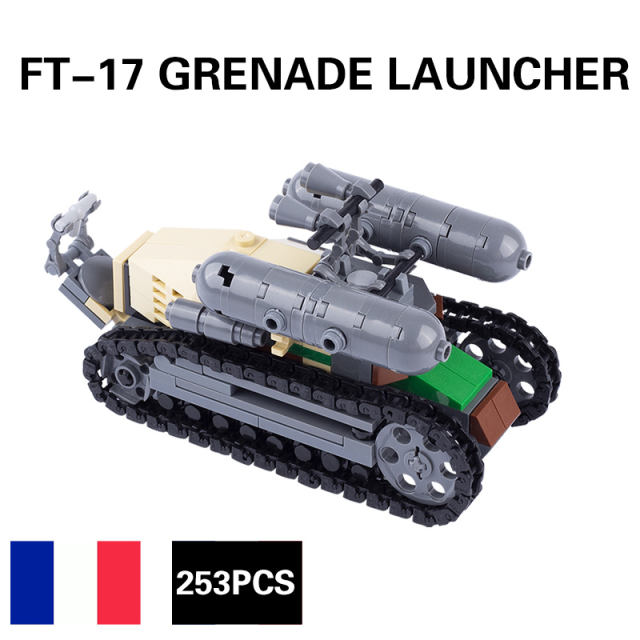 MOC WW2 France Soldier Minifigures Renault FT-17 Tank Cars Building Blocks Military Army Vehicle Weapon Parts Bricks Model Toys