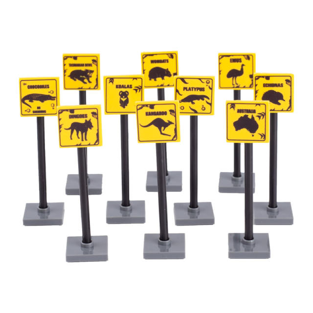 MOC City Road Minifigures Traffic Warning Signs Building Blocks Wild Animal Tasmanian Devil Street Figures Parts Brick Model Toys