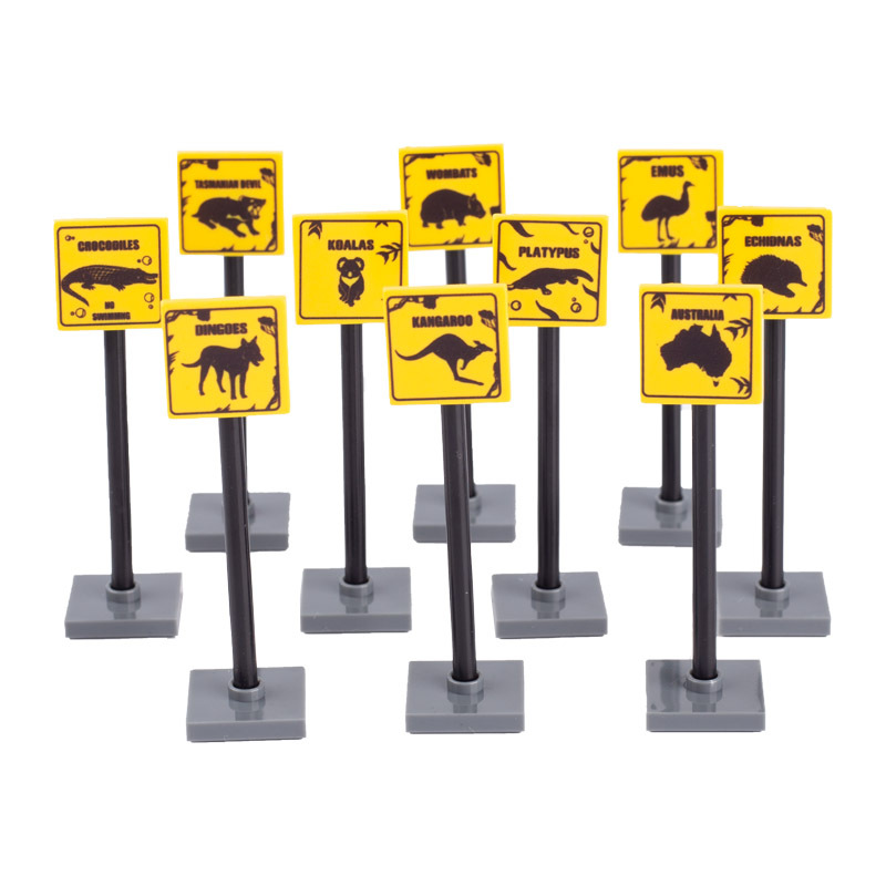 MOC City Road Minifigures Traffic Warning Signs Building Blocks Wild Animals Emu Street Figures Accessories Brick Model Toys