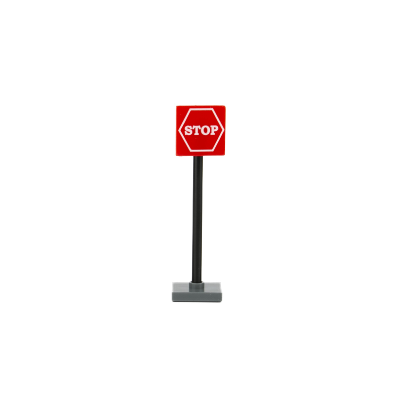 MOC City Road Minifigures Traffic Sign Building Blocks Stop Indicator Lights Street Figures Accessories Brick Model Toys For Boys